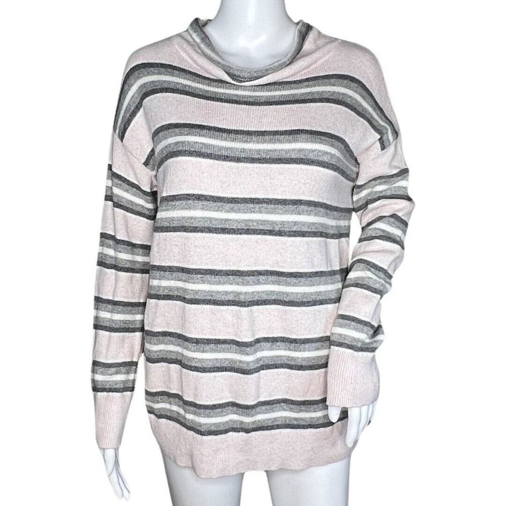 J Jill Sweater Women XS Pink Gray White Stripe Cowl Office Casual Versatile